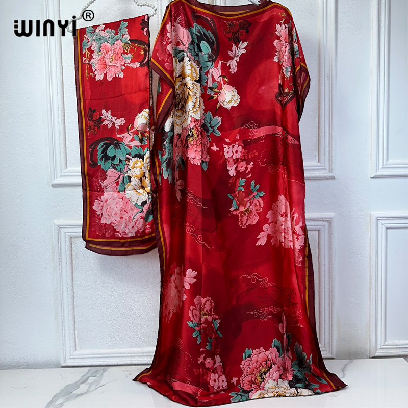 WINYI Robe traditionnelle africaine musulmane pour femme, Abaya Dubaï, Kaftan de luxe à imprimé bohème, Robe longue élégante, Paréo de plage