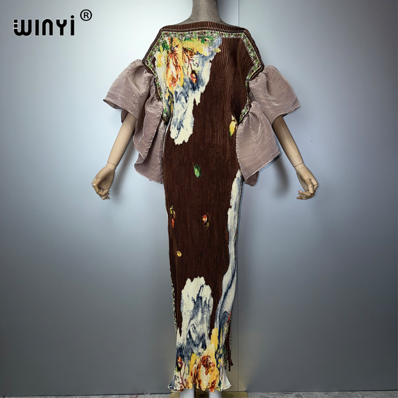 Robe plissée élastique WINYI, style rétro, robe de plage, kaftan musulman pour femme, abaya Dubaï, robe de soirée longue et luxueuse.