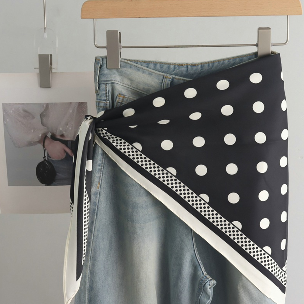Écharpe triangulaire imprimée à pois, simple et tendance, ceinture polyvalente, écharpe diagonale, accessoires en soie haut de gamme pour femmes