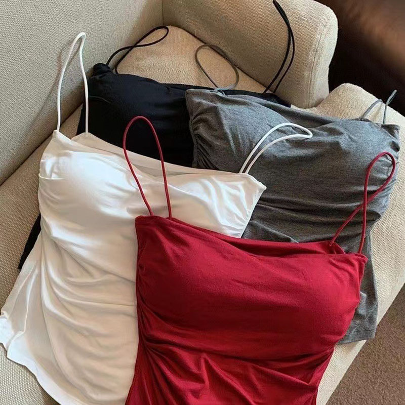 Camisoles d'été débardeurs femmes avec soutien-gorge intégré sangle réservoirs gilet sans manches t-shirts haut court couleur unie haut décontracté