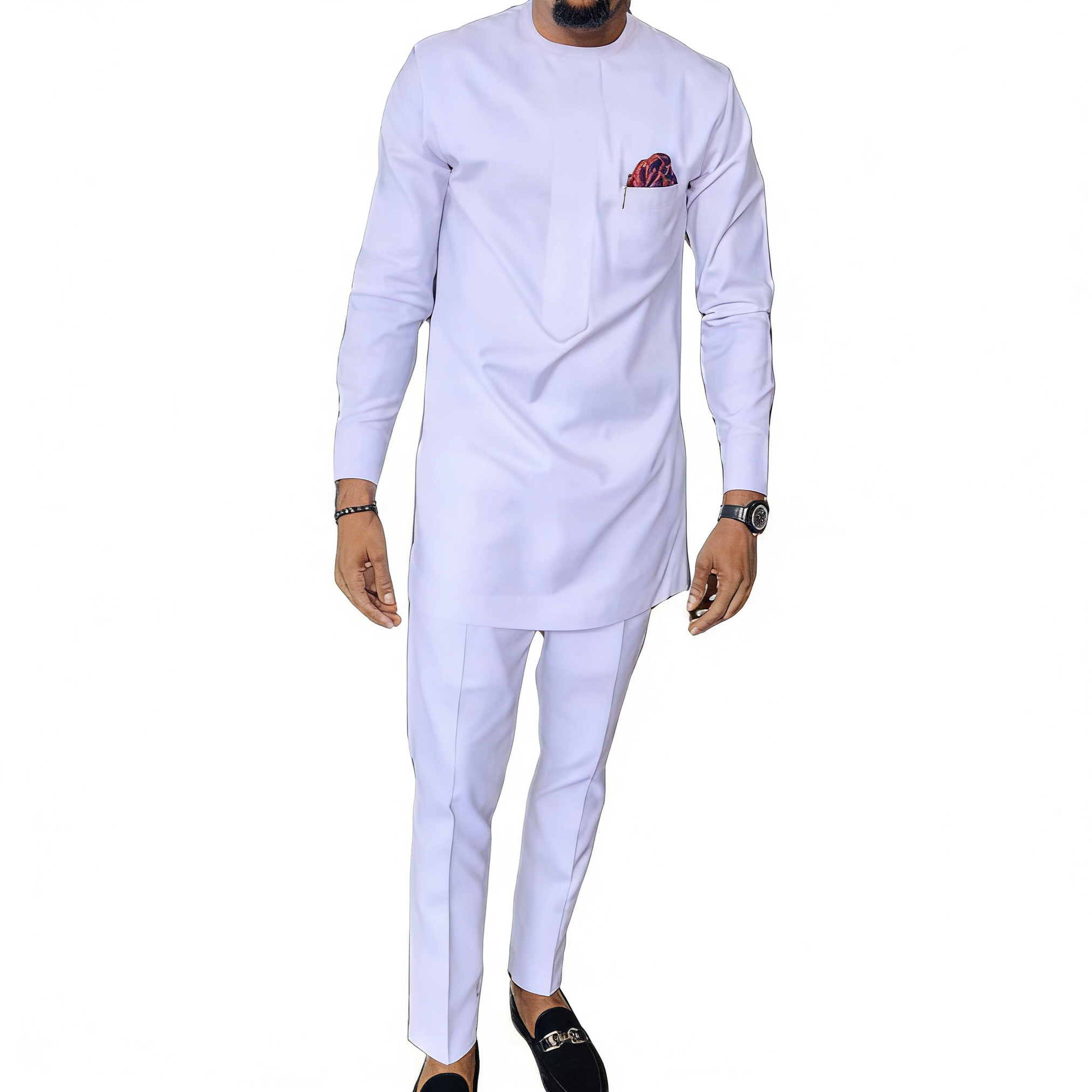 Ensembles de pantalons et chemises de mode africaine, pantalons blancs unis, style sénateur, costumes de marié pour hommes, grandes tailles, tenues de fête, vêtements africains