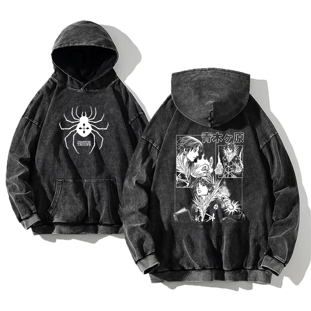 HUNTER × HUNTER Manga sweat à capuche graphique Chrollo Lucilfer lavé surdimensionné Streetwear manches longues coton sweats vêtements pour hommes