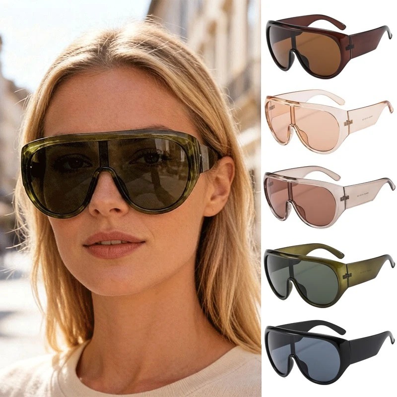 Lunettes de soleil pilote oversize populaires pour femme, monture large de luxe, verres dégradés monobloc, style rétro classique, monture épaisse