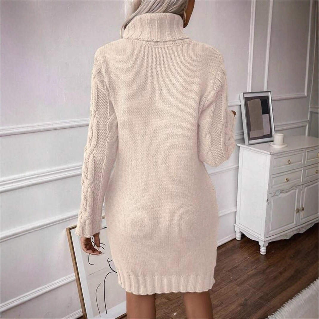 Robe pull en tricot pour femmes, Slim, col roulé, motif câble, manches longues, nouvelle collection automne hiver