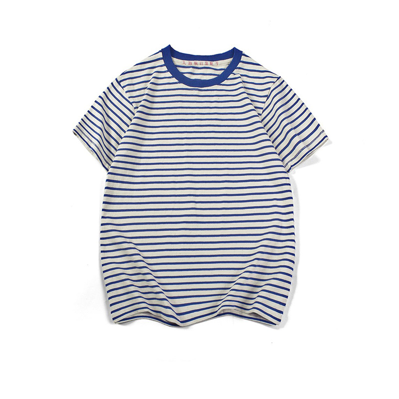 Akkad Kuti-T-shirt Vintage à Rayures Bleues et Blanches pour Homme, Vêtement en Coton Lourd, Décontracté, Streetwear, Unisexe