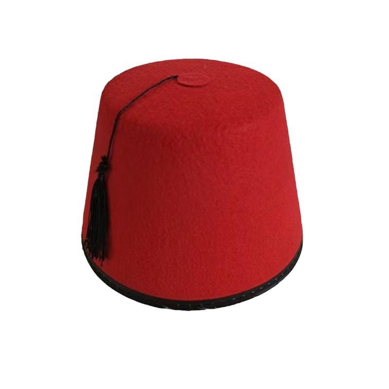 Chapeau Fez Rond en Feutre Respirant Rouge – Chapeau Marocain Cosplay avec Pompons Turcs – Fournitures de Festival