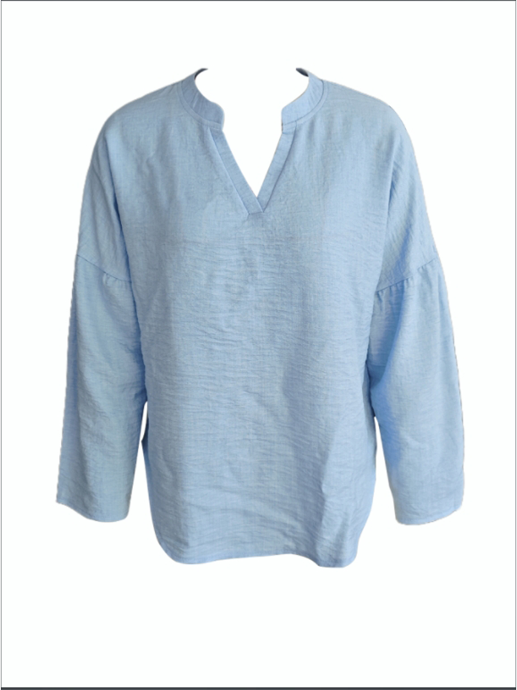 T-Shirt manches longues col en v pour femmes, décontracté, ample, mode automne, haut bleu élégant, vêtements de travail pour dames de bureau