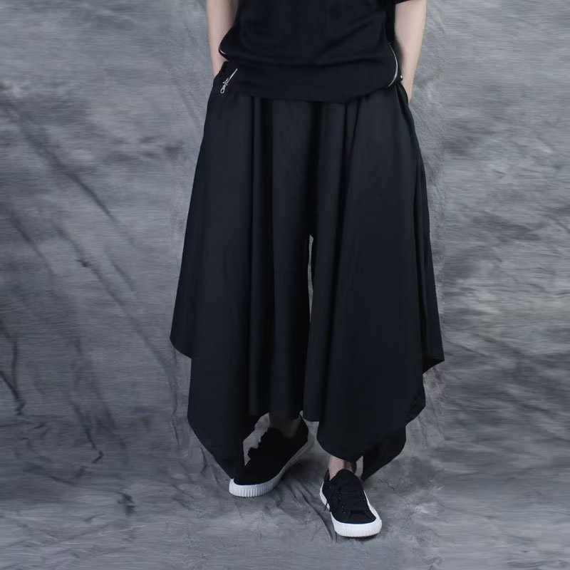 Pantalon large asymétrique pour homme, style cloche, décontracté, en polyester, tendance été