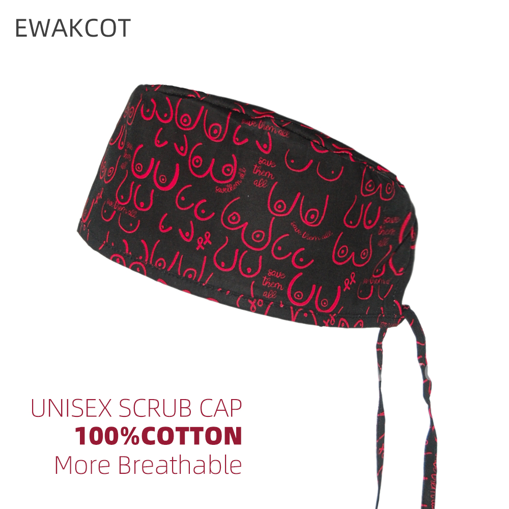 Bonnet chirurgical imprimé seins de dessin animé pour femmes, en coton, soins de santé, beauté, gynaecologie, clinique, infirmière, médecin, chapeaux, casquette de gommage d'opération