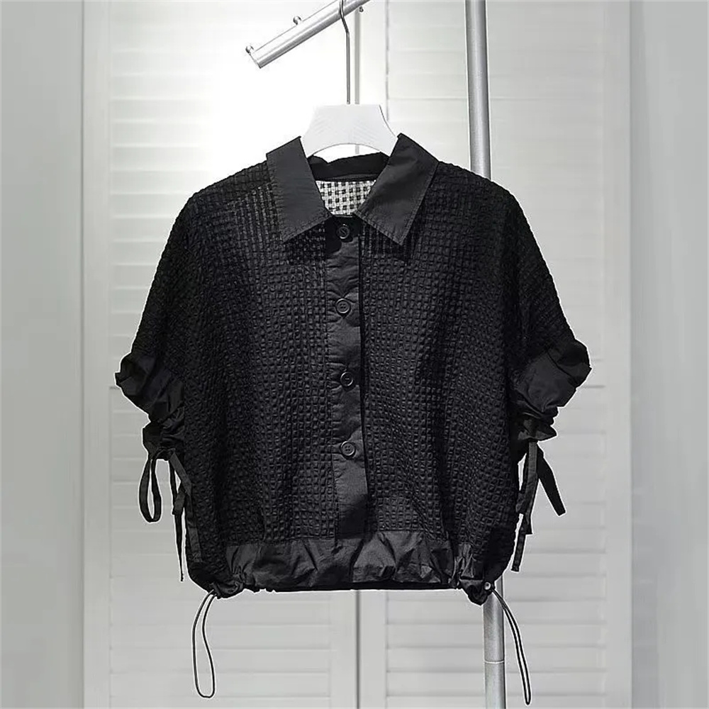 Économie d'été à manches courtes pour femmes, vêtements de haute qualité, chemise à cordon de proximité, conception de fouet, niche, haut court