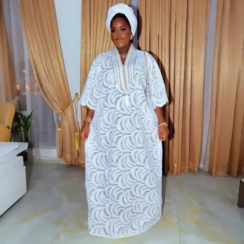 Robe africaine grande taille pour femmes, élégante, dubaï, turquie, vêtements africains, robe de soirée de mariage, vêtements d'église en dentelle blanche, nouvelle collection 2025