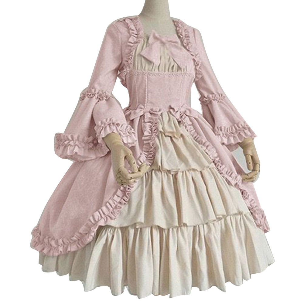 Robes médiévales robe de cour gothique Royal Lady Ball robe Lolita col carré taille serrée nœud papillon femmes robe Vestido Ropa