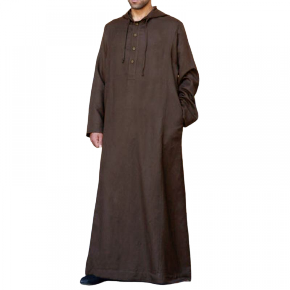 Mode Musulmane Hommes Vêtements Solide Jubba Thobe Manches sulfRobes À Capuche Dubaï Moyen-Orient Hommes Islamique Arabie Saoudite Kaftan S-5XL