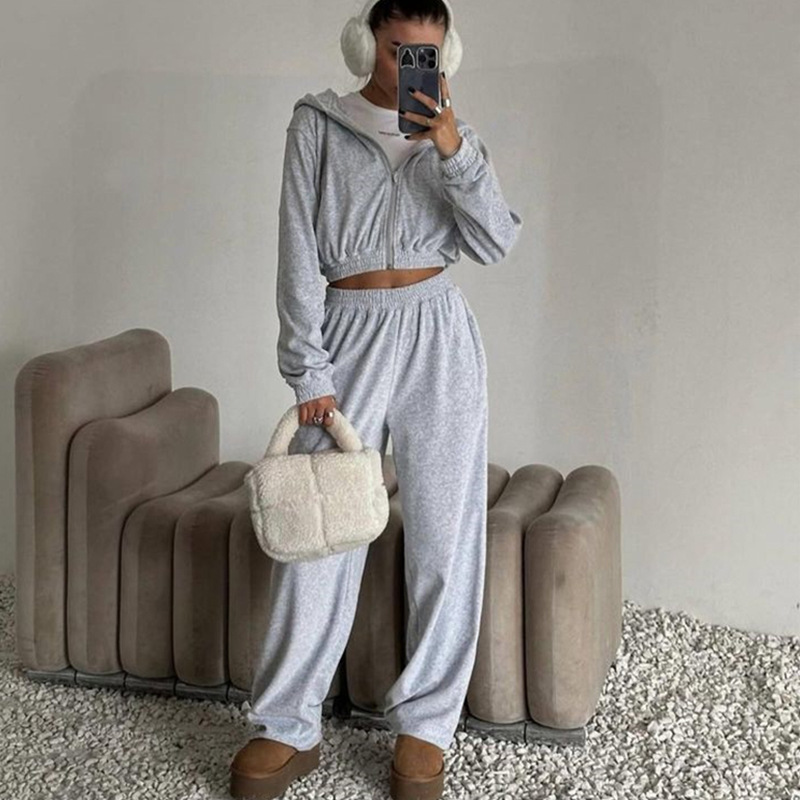 Cardigan à capuche à manches longues pour femmes, costume décontracté, style de rue, pantalon élastique, vêtements deux pièces
