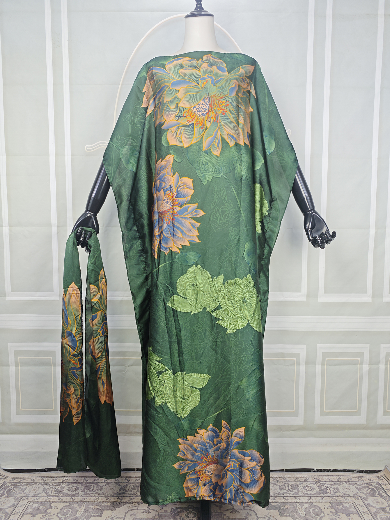 Robe longue kaftan bohème en soie grande taille pour l'été, abaya de prière traditionnelle musulmane, caftan imprimé africain pour femme pour les vacances