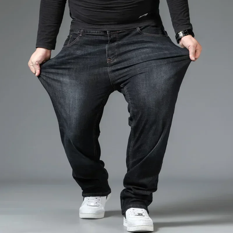 Hommes grande taille noir jean 10XL surdimensionné taille haute pantalon ample mari grande taille pantalon en jean ample bleu mâle Denim pantalon