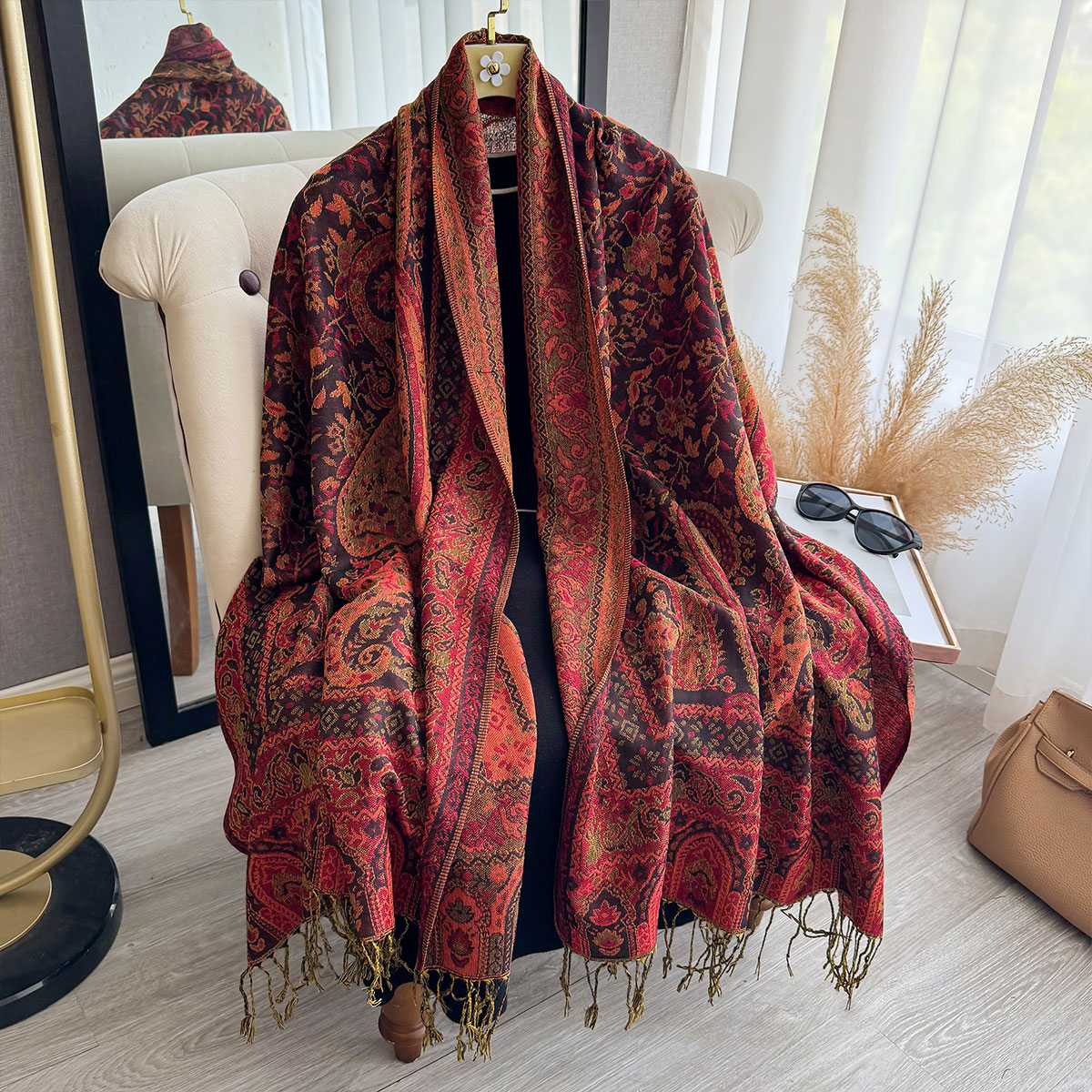 2025 gland couverture conception Style ethnique épais Pashmina nouveau hiver chaud châle Wrap écharpe femmes foulard Poncho étoles