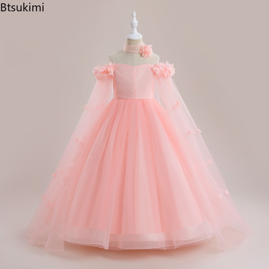 Robe de soirée de mariage à fleurs pour filles, Tutu de princesse, à la mode, en dentelle, vêtements d'anniversaire, de soirée d'été, nouvelle robe de bal