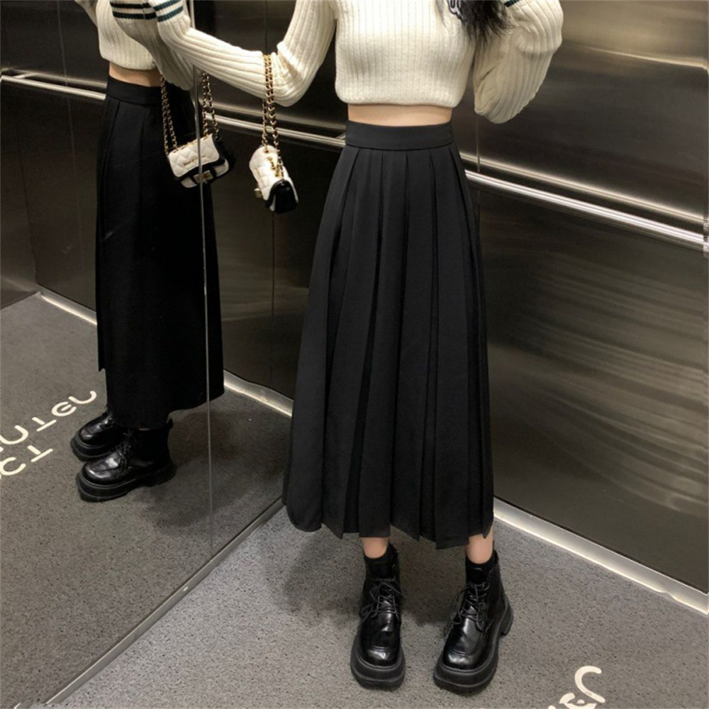 Jupes longues plissées de style coréen pour femmes, jupe noire pour filles, mode, ligne A, 2023