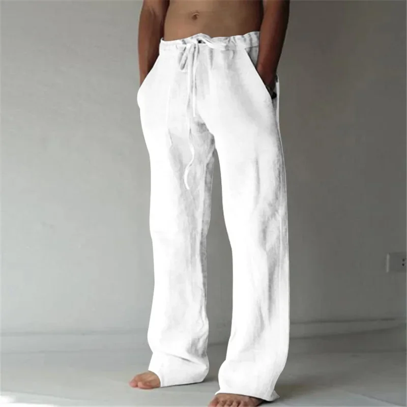 Pantalon Baggy Homme en Coton et Lin – Décontracté, Respirant, Idéal Fitness, Streetwear, Jogging – Collection Automne-Été