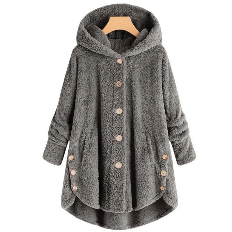 Automne hiver manteau femmes chaud ours en peluche manteau laine veste femme en peluche manteau à capuche nouvelles femmes manteaux couleur unie veste