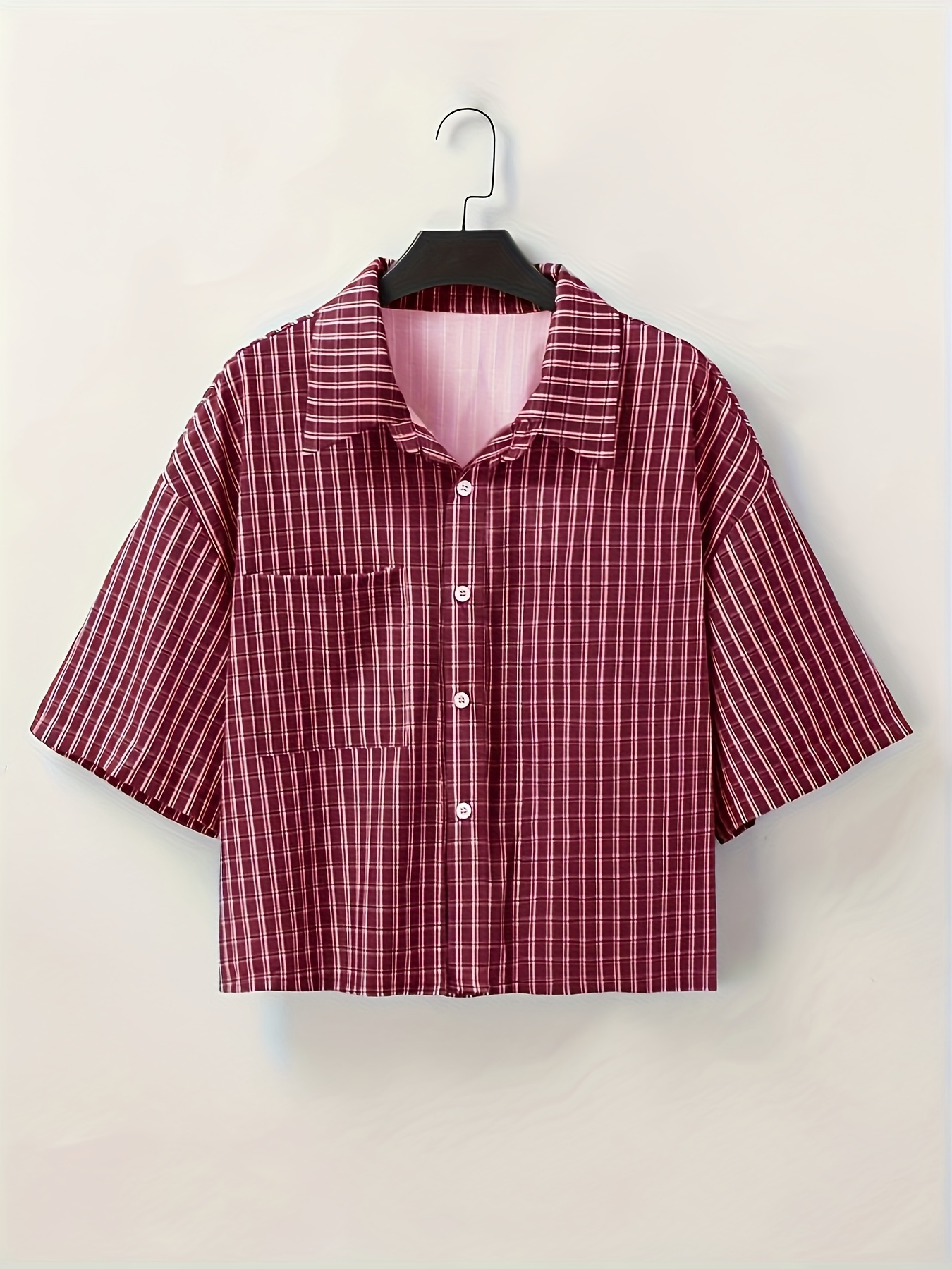 Chemise boutonnée à manches courtes pour homme, chemise décontractée à carreaux rouges rétro, idéale pour les tenues d'été