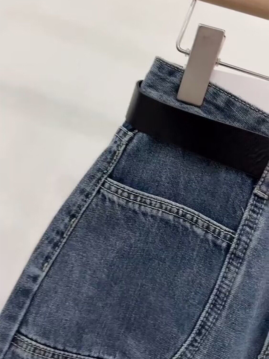 Jupe en jean bleu délavé pour femme, grande taille, taille élastique, dos fendu, jean, polyvalent, mi-long, dames, printemps, été