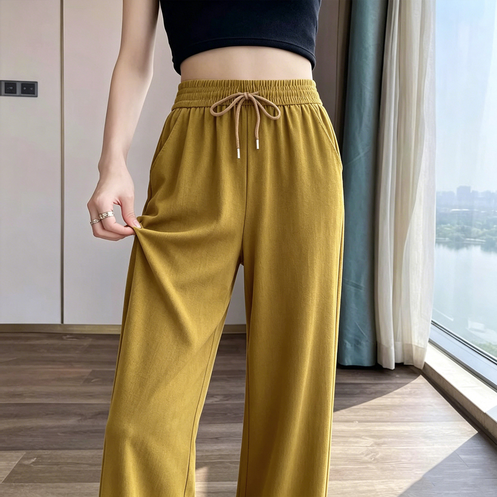Pantalon décontracté à jambes larges taille haute coupe ample fin pour l'été pour femme coupe droite style Mom Pants longueur 7/8