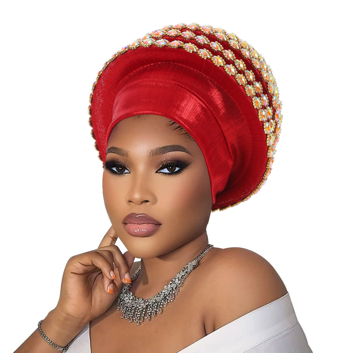 Chapeaux de soirée élégants pour femmes, pour mariage africain, été et automne, couleur unie, avec diamants, turbans africains pour femmes