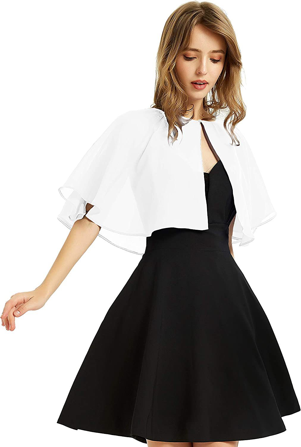 Boléro élégant en mousseline de soie pour femme – Cardigan à manches courtes et devant ouvert pour robes de mariée et de soirée
