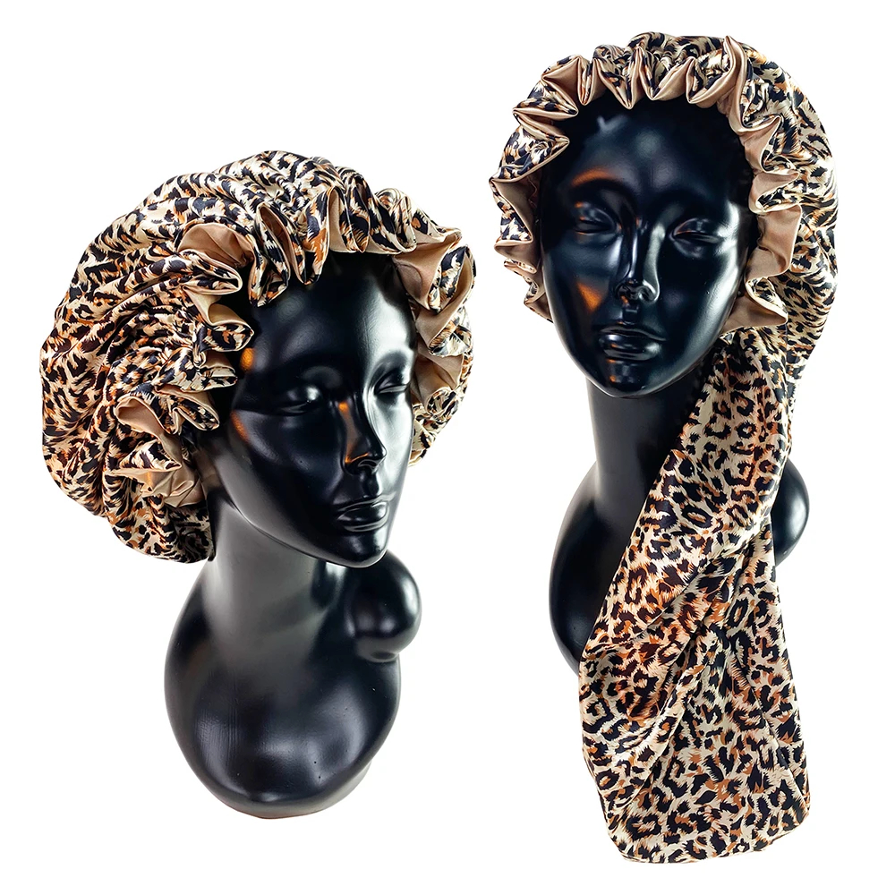 Bonnet en Satin élastique à large bord, chapeau pour cheveux longs, chapeaux de couchage, boucles réversibles, pour femmes et hommes, accessoire pour cheveux