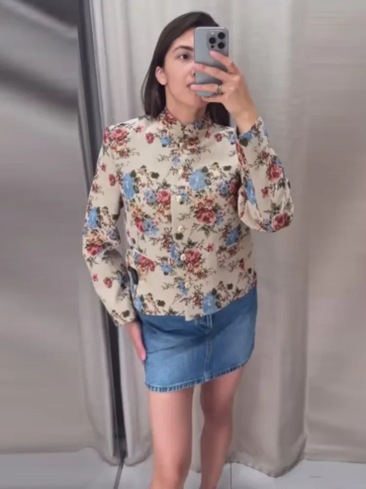 Ensemble jupe imprimée vintage pour femme, chic, col montant, manteau à manches longues à simple boutonnage, jupe mini ajustée, tenue de ville pour femme 2026