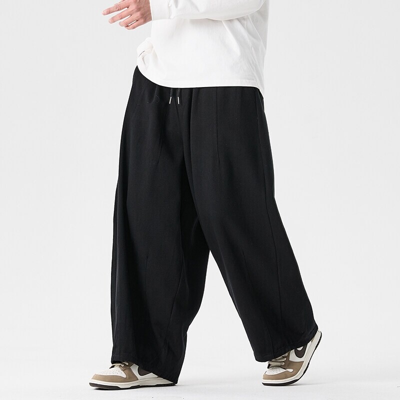 Pantalon à jambes larges pour hommes, confortable à porter, décontracté, sarun japonais, lanterne, cordon de serrage, pantalon de survêtement, grande taille