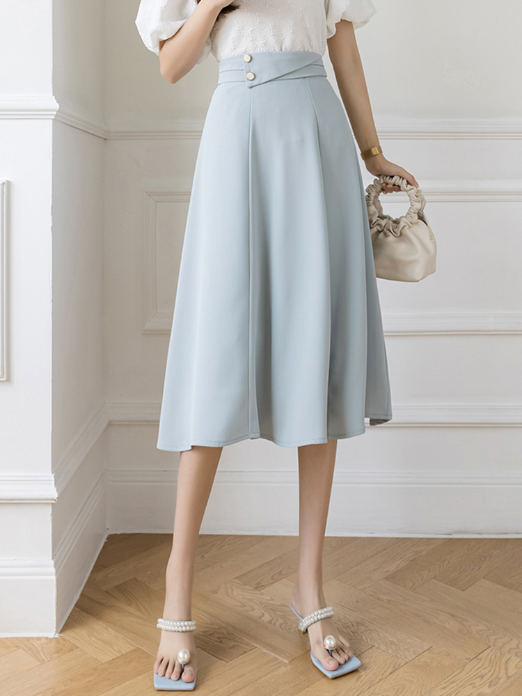 Jupe Longue de Style Coréen pour Femme, Élégante, Taille Haute, Tenue de Bureau, Ligne A, Maxi, Bleu, Noir, Vert, Automne 2024