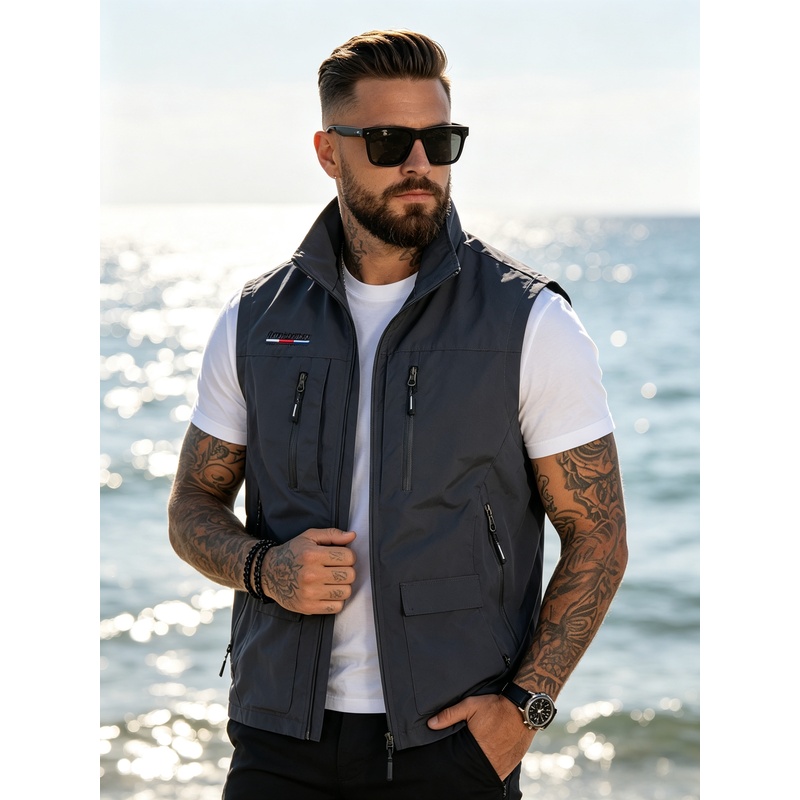 Gilet de pêche pour hommes, mode printemps-été, multi-poches, pour activités de plein air, sport, photographie, décontracté, moto.