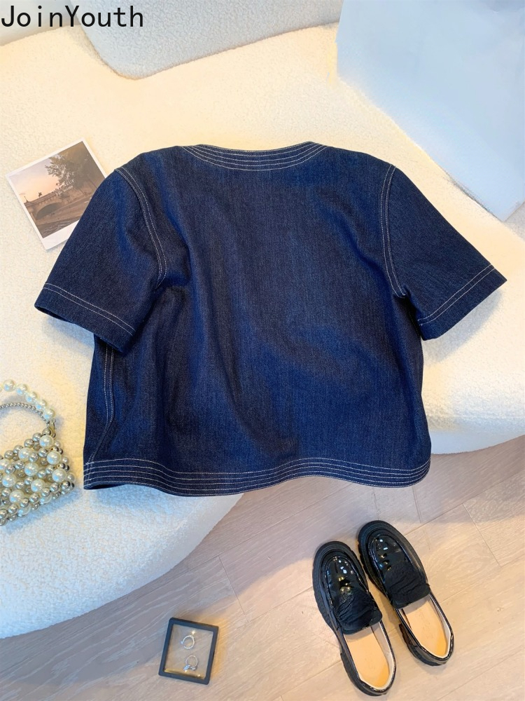 Streetwear Denim vestes pour femmes à manches courtes été Jean veste vêtements d'extérieur 2025 Ropa Mujer mode Vintage manteau recadrée hauts