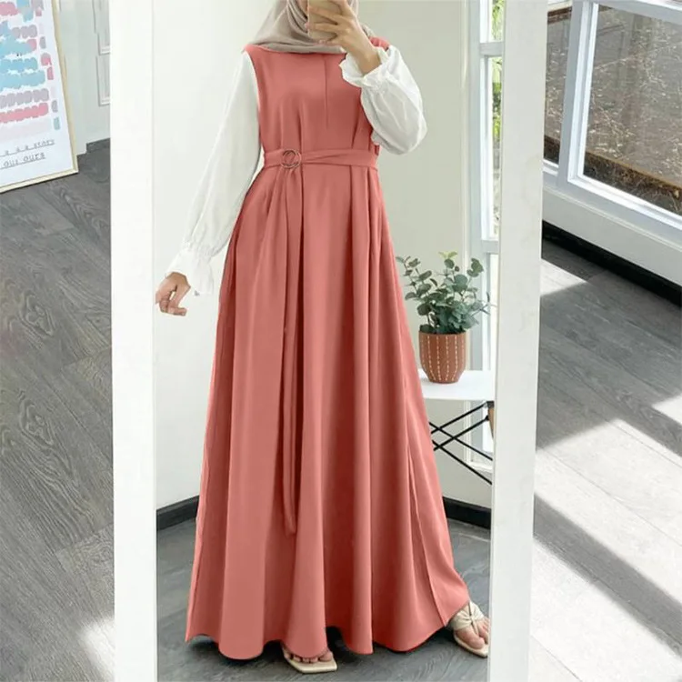 Robe musulmane à manches longues pour femmes, robes de soirée marocaines, patchwork de dubaï, caftan, ramadan, islam, éducatif, arabe, adt abaya, ceinture