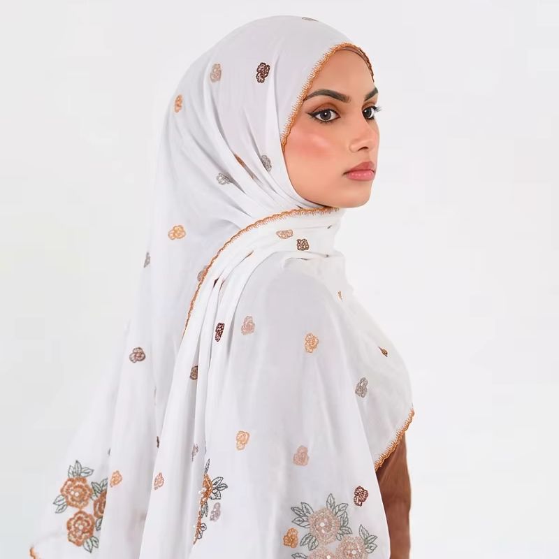 Élégant foulard en dentelle brodée de fleurs pour femme, châle long léger, écharpe respirante à bords ondulés, protection solaire, 180*60cm