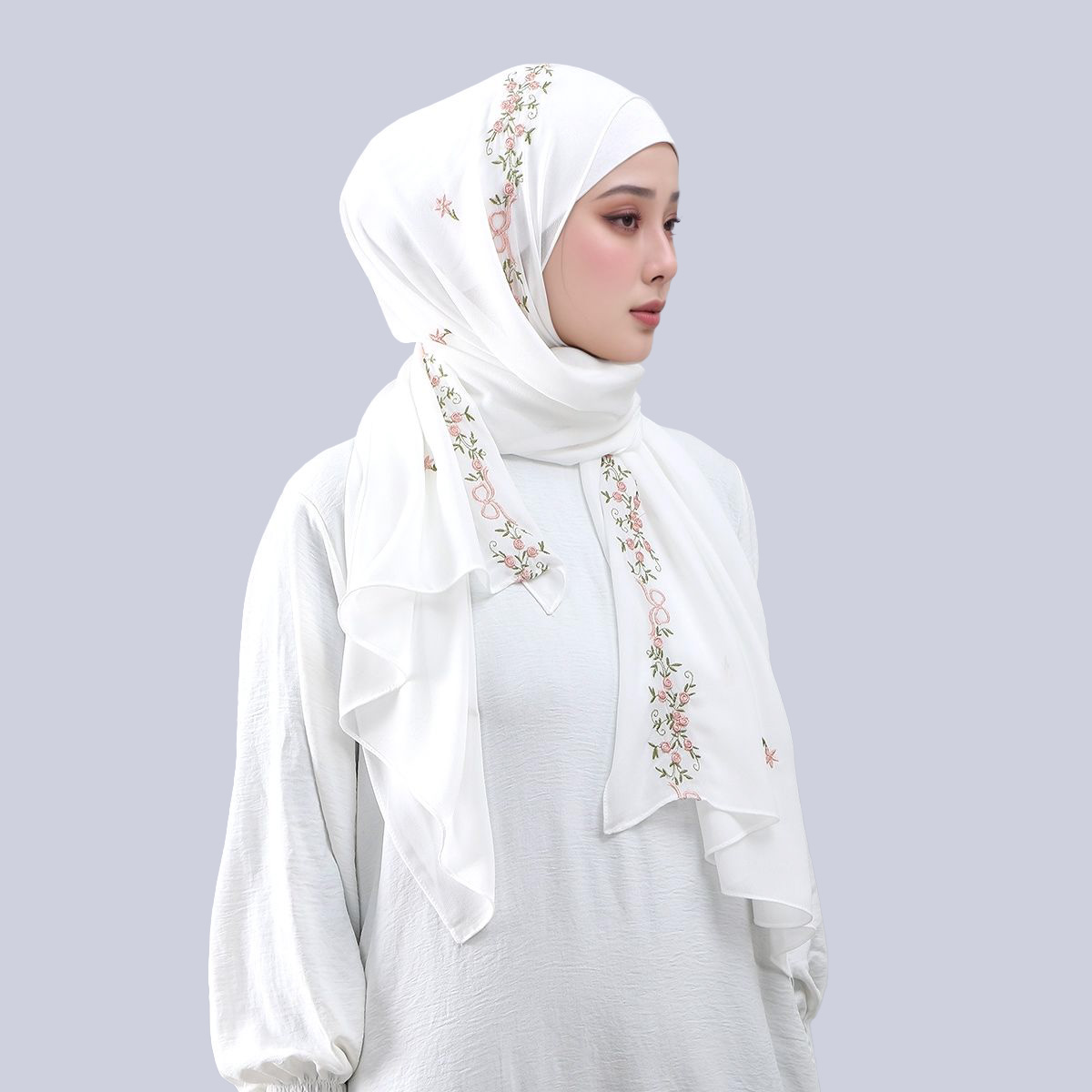 Hijab en mousseline de soie pour femme musulmane, châle long pour le Ramadan, broderie florale, mode islamique, turban uni, foulard, couvre-chef 170*70cm