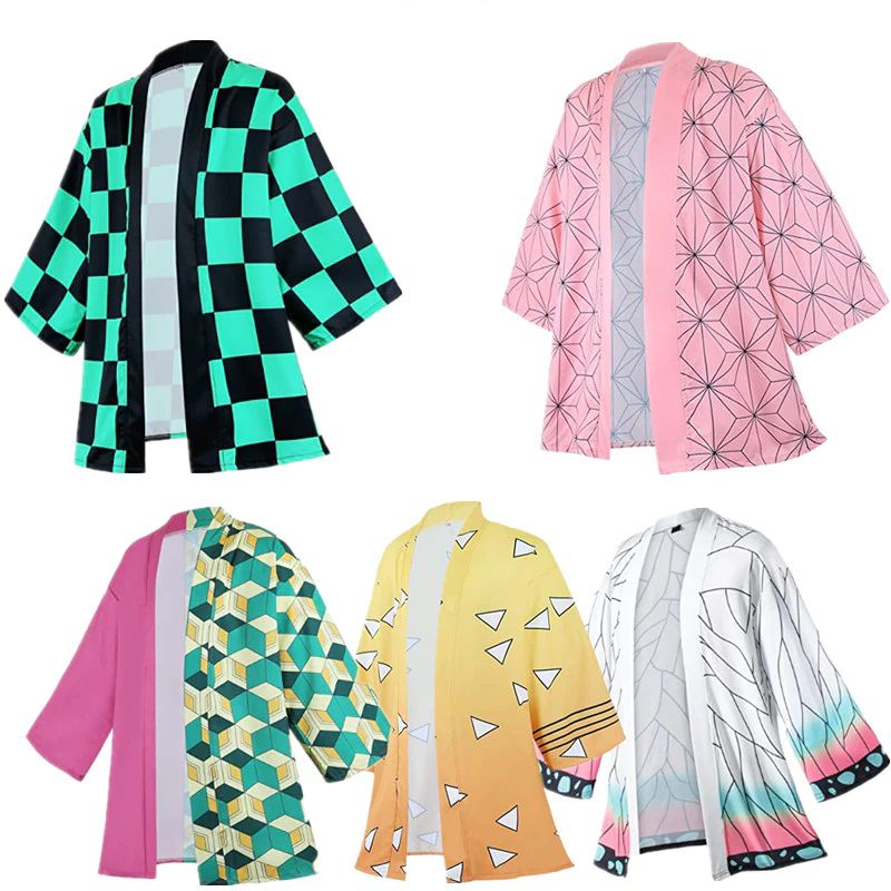 Cardigan Kimono rose pour femmes, personnage d'anime Kamade Zezeko, manteau d'été Kamado Tanjirou vert noir à carreaux pour hommes, manteau Haori japonais