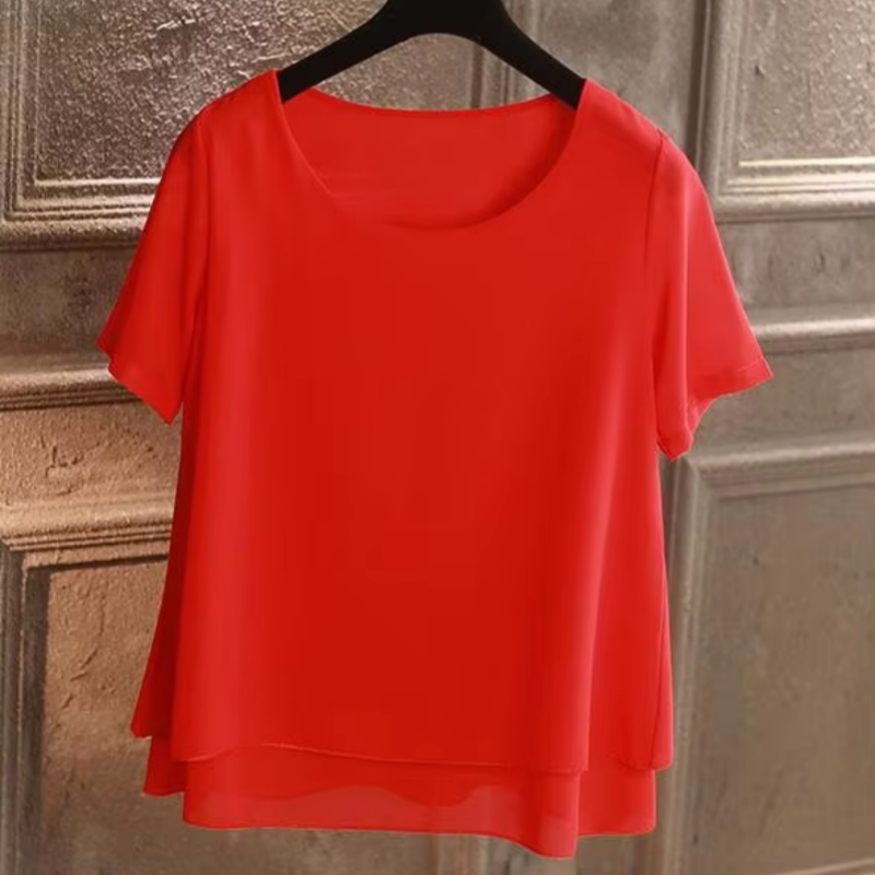 Blouses en mousseline de soie pour femmes, hauts à manches courtes et col rond, chemises de travail féminines, blouses à la mode pour femmes.