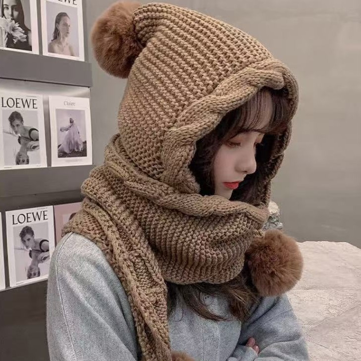 Chapeau épais d'hiver 2 en 1 pour femmes, chapeau tricoté chaud, cagoule épaisse pour temps froid extrême, ski en plein air
