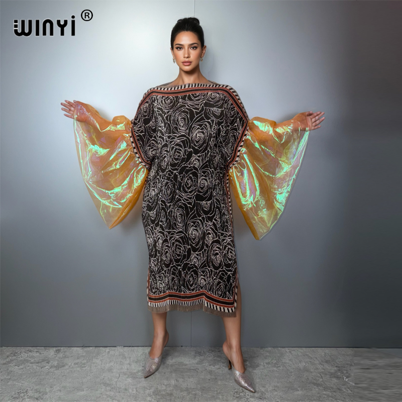 Robe d'été WINYI à manches bouffantes, plissée, élastique, slim, style bohème, robe de plage, kaftan, abaya, robe de soirée de luxe Dubaï.