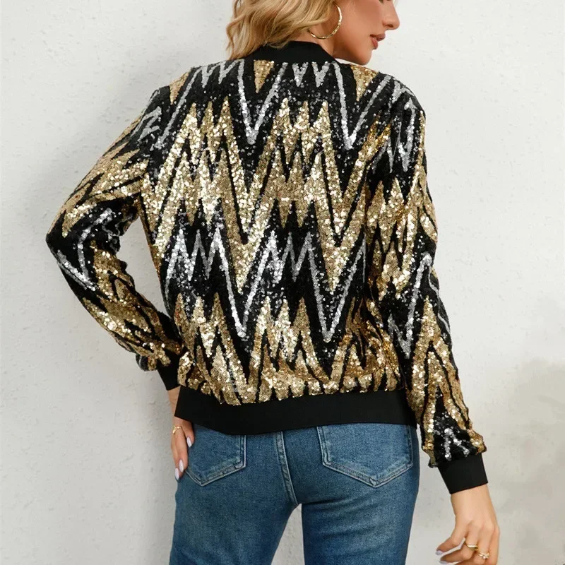 Veste de baseball brillante à paillettes pour femmes, manteau décontracté, vêtements d'extérieur élégants, nouveau, Y-adt