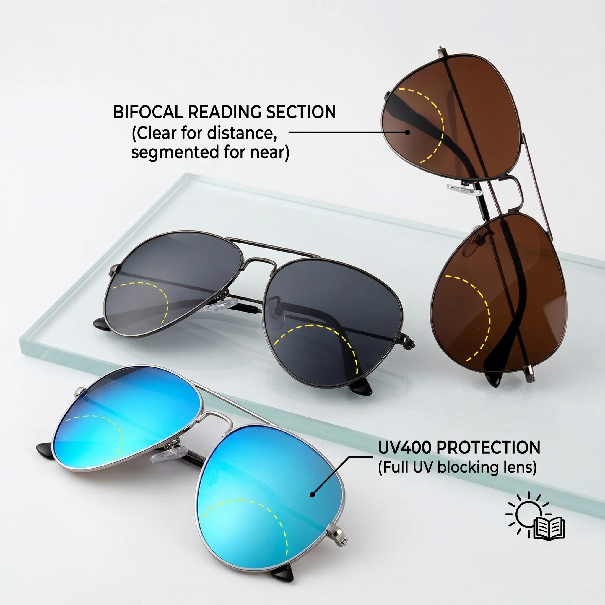 Lunettes de soleil classiques pour hommes et femmes, lunettes de lecture bifocales, lunettes de soleil de marque, design élégant, rétro, vacances à la plage, extérieur, protection UV400