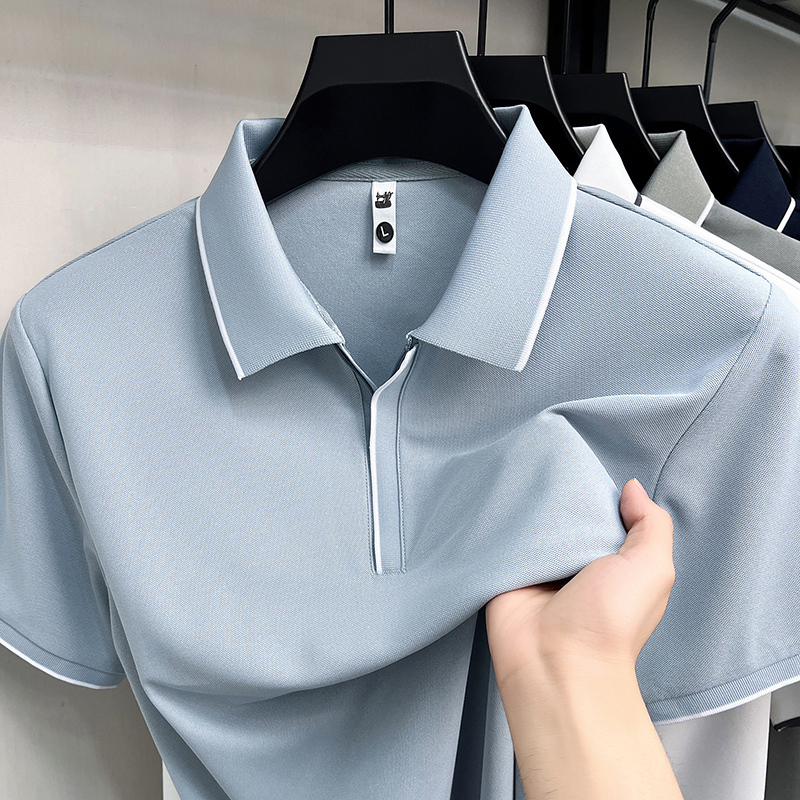 Designer marque Ice Silk manches courtes polo shirt confort respirant été monochrome hommes t - shirt mode affaires Casual TOP