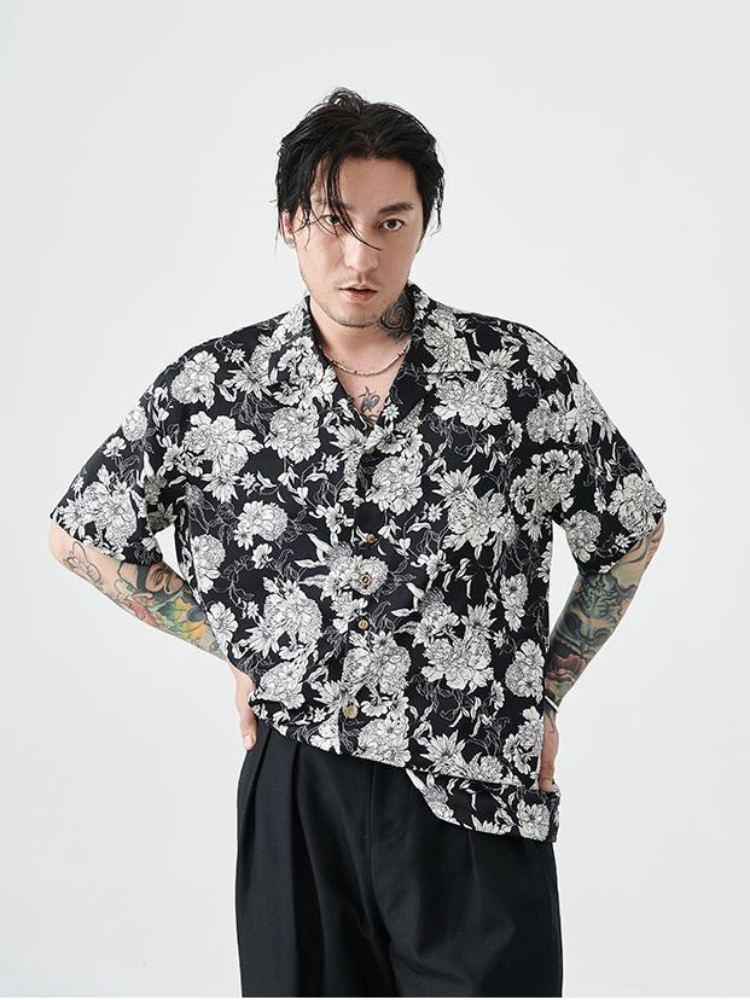 Chemise pour hommes japonais Vintage drôle graphique hawaïen hommes chemises florales avec manches nouveau dans pas cher marque hauts mode homme 2025 Xxl
