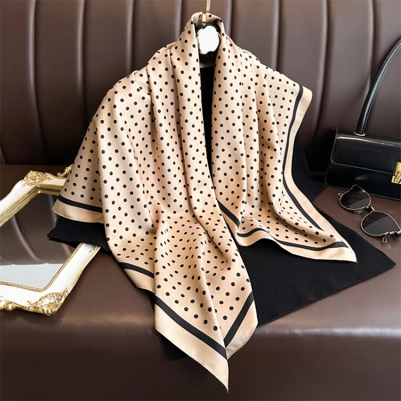 Écharpe à motif de pois de 90cm pour femmes, écharpe fine en sergé de soie Imitation pour printemps et été, châle Turban à la mode et polyvalent