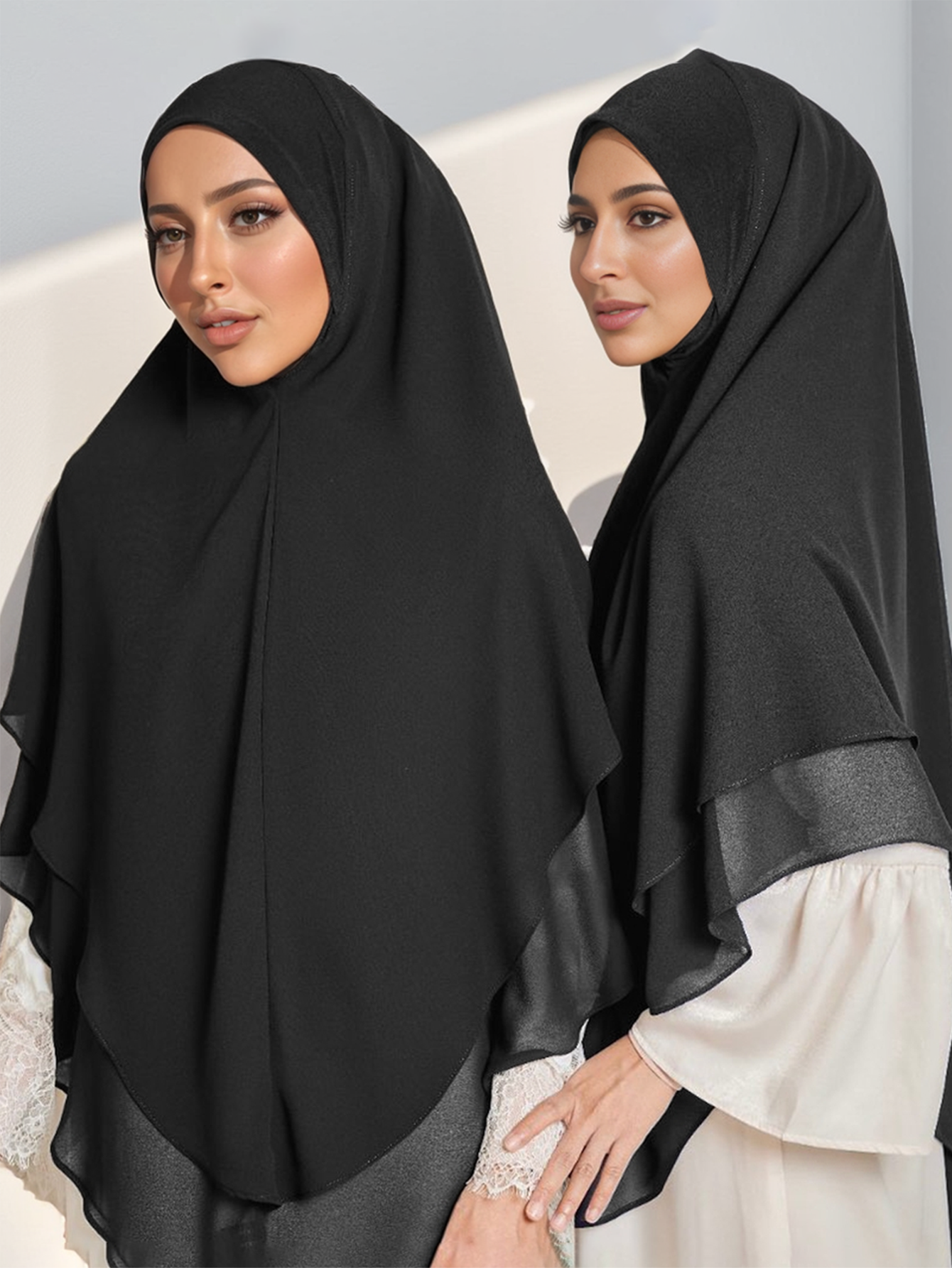 1 pièce Hijab instantané prêt-à-porter en mousseline double couche, couleur unie, Foulard Femme Musulmane, Châle, Bandana
