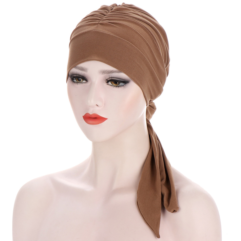 Hijab musulman pré-noué, sous-voile, bonnet chimio pour femme, foulard à longue queue, bonnet, coiffe islamique, enveloppe-tête, bonnet de couleur unie